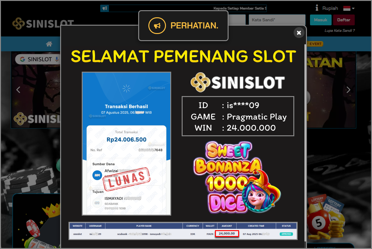 SINISLOT – SWEET BONANZA DICE X 1000
