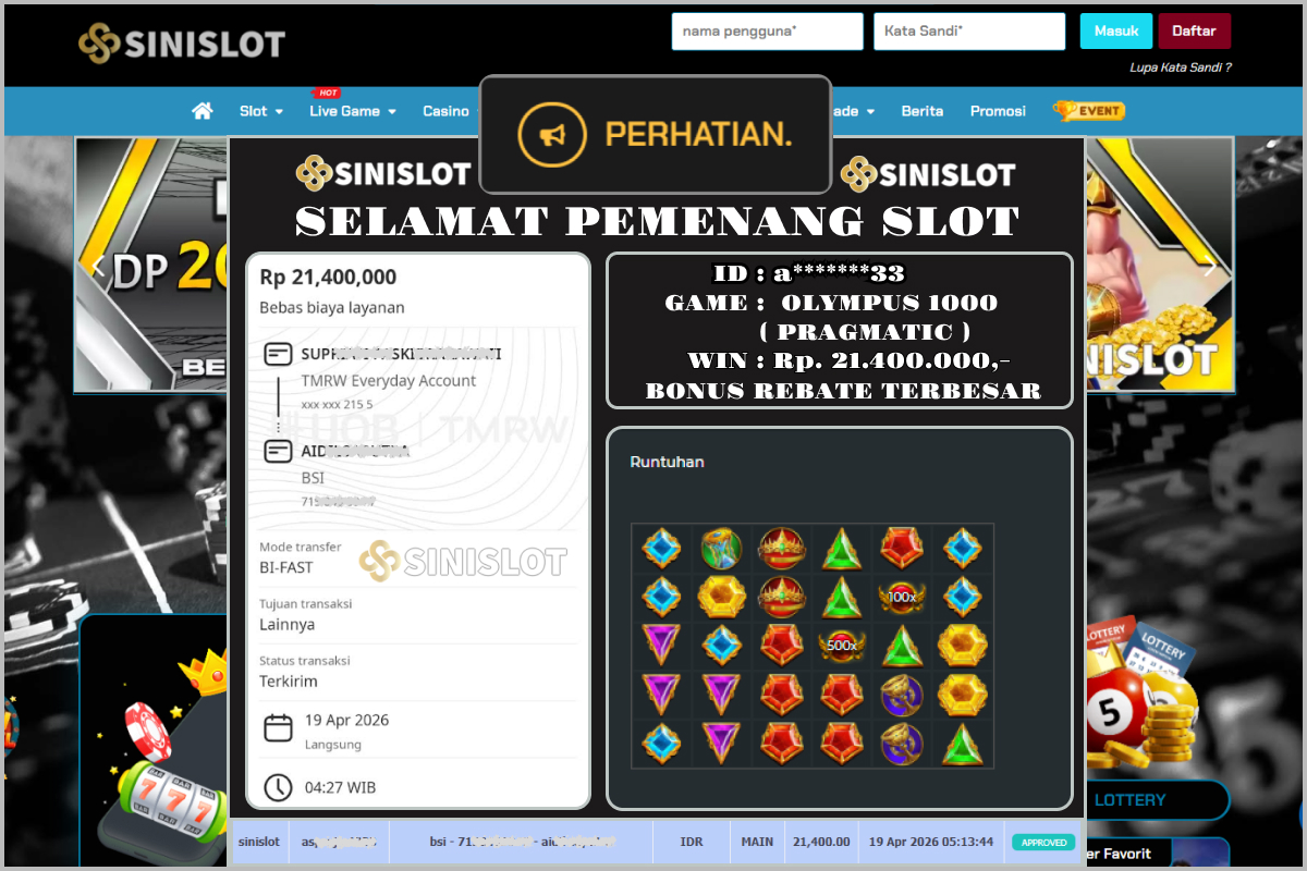 SINISLOT – GATE OF OLYMPUS 1000 ( PRAGMATIC )